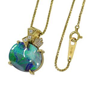 Boulder Opal 6.35ct Diamond 0.16ct Necklace K18 Yellow Gold 39cm 7.8g